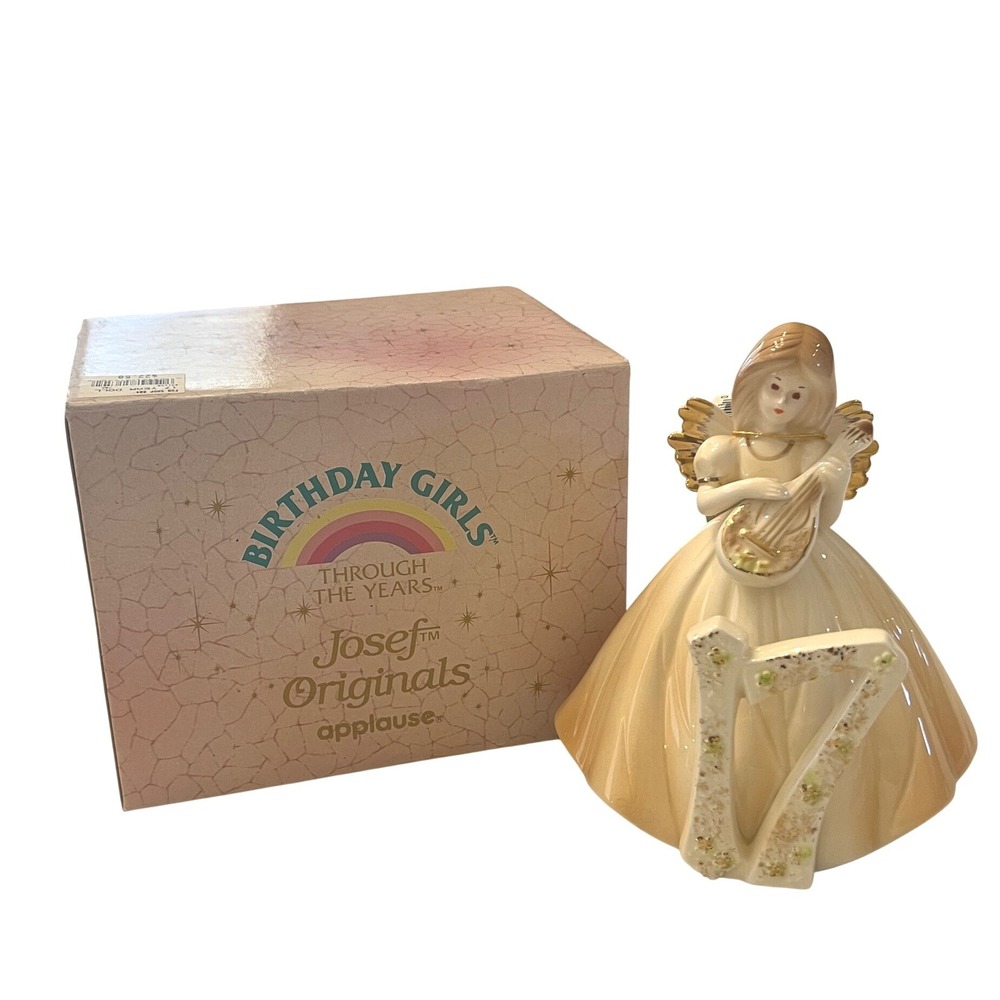 Josef Originals Birthday Girls 17 Year Doll Figurine Peach Gold Wing Angel  box